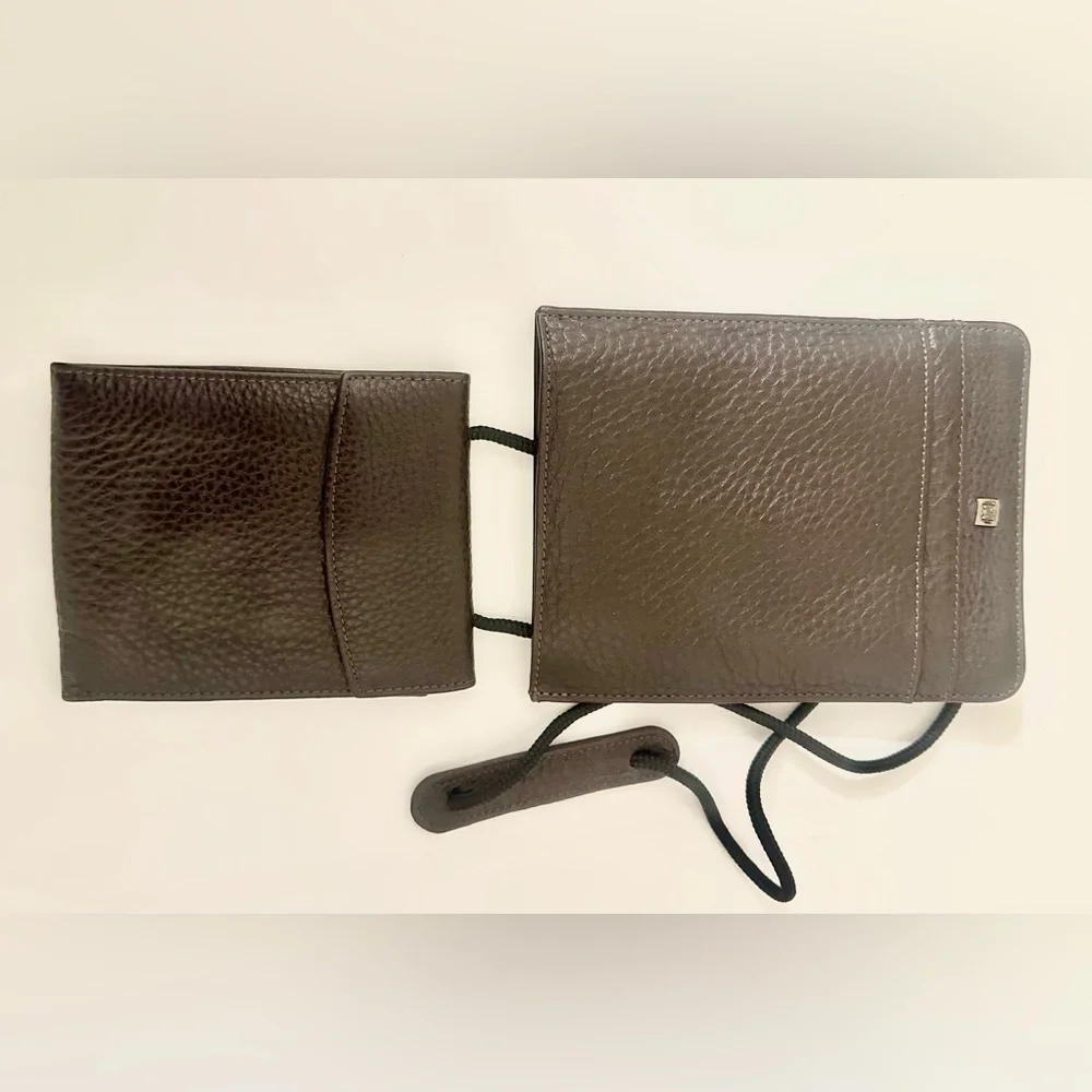 DORSA Leather Traveling Pouch for passport with wallet. Hand crafted. Brown